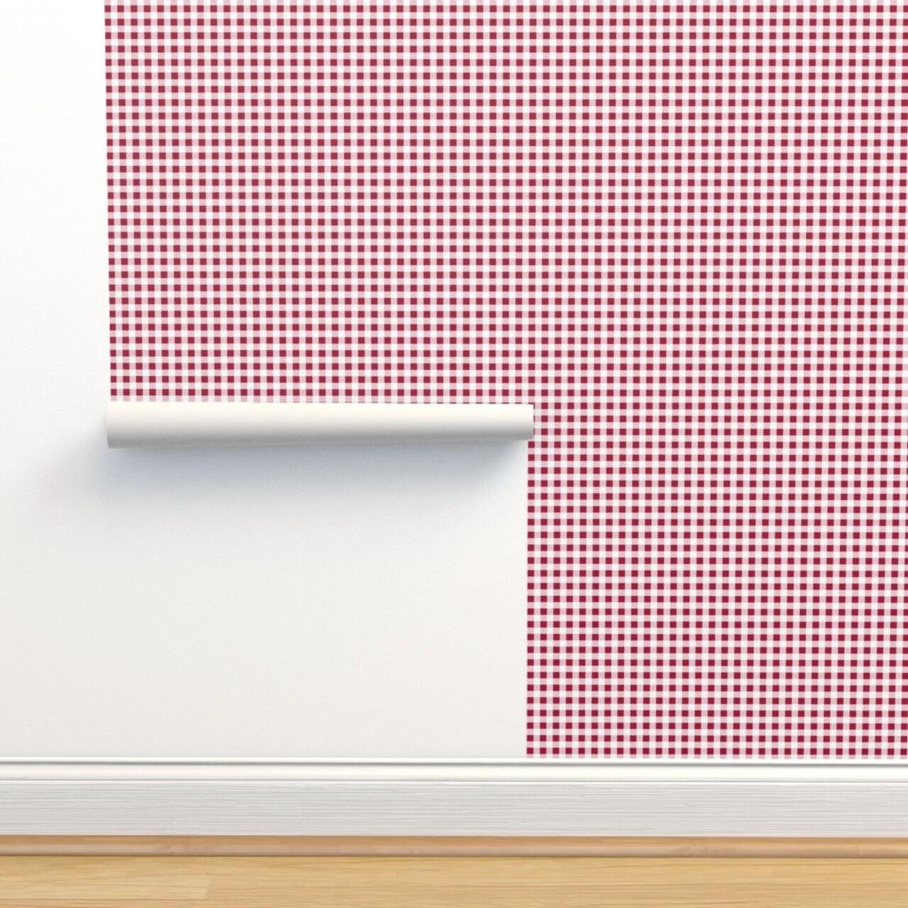 Red Geometric Gingham Picnic Diner Checkered Cottagecore French Country Farmhouse Medium Scale Custom Removable Wallpaper by Spoonflower Peel & Stick Wallpaper 2FT Wide